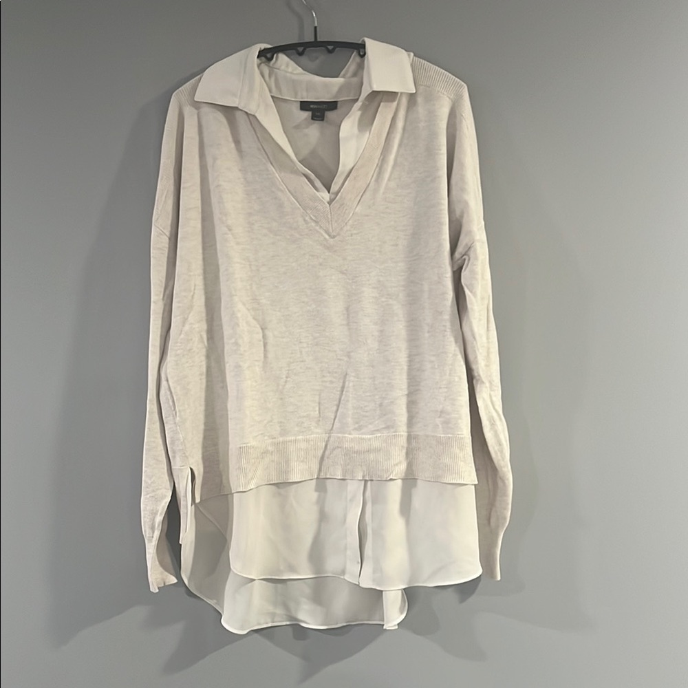 RW&CO. Cream Long Sleeve Notched Collar Blouse